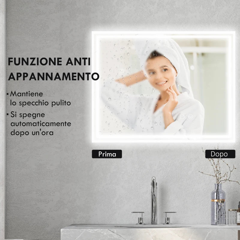 Specchio Bagno con Luce LED 3 Livelli